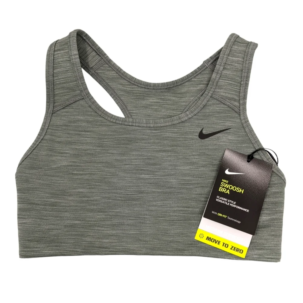 Nike Swoosh Bra Medium Support Compression Support Dri-Fit Size XS Gray NEW